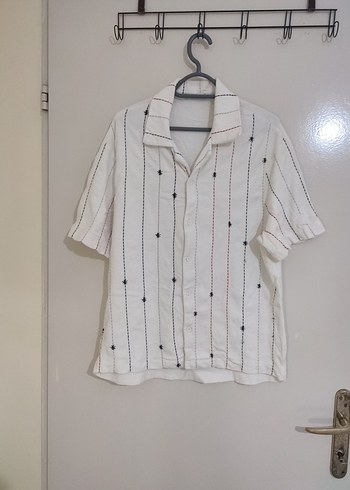 Düğmeli Kısa Kollu Beyaz Erkek Gömlek - Görsel 2