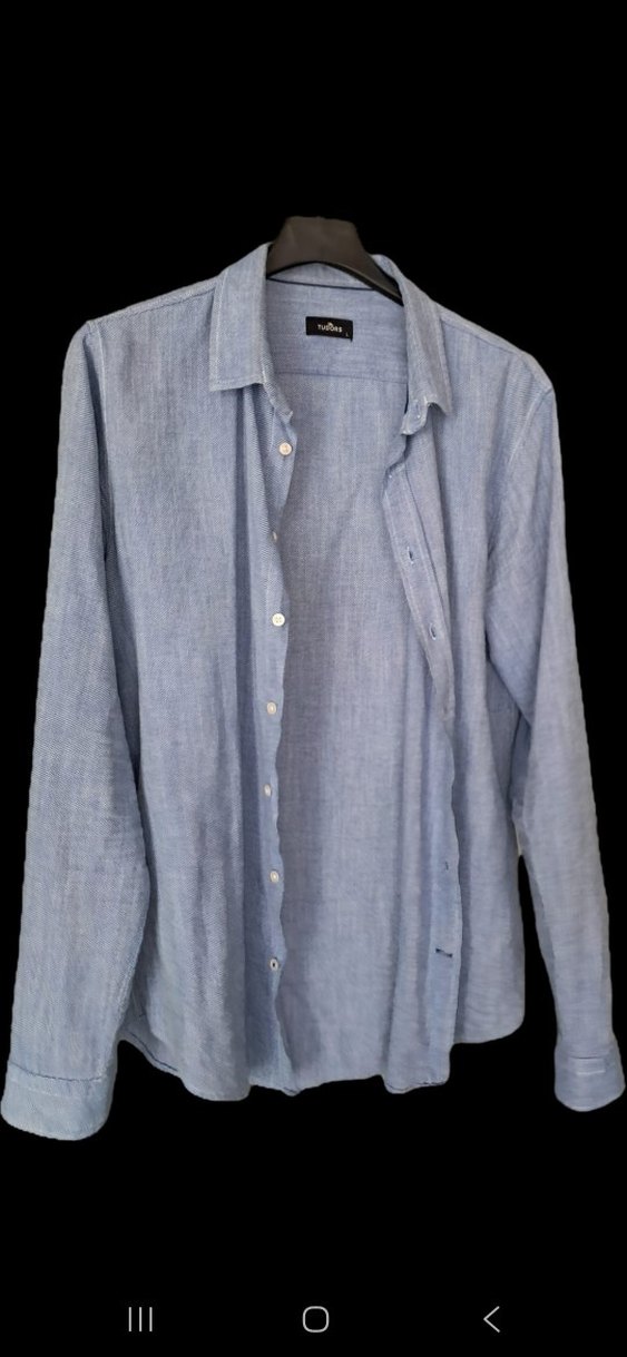 TUDORS MARKA Mavi Erkek Keten Gömlek, Düğmeli, Regular Fit - Görsel 2