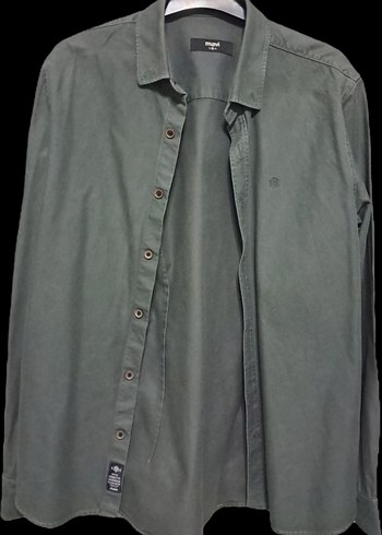 Yeşil Düğmeli Uzun Kollu Erkek Keten Gömlek - Görsel 2