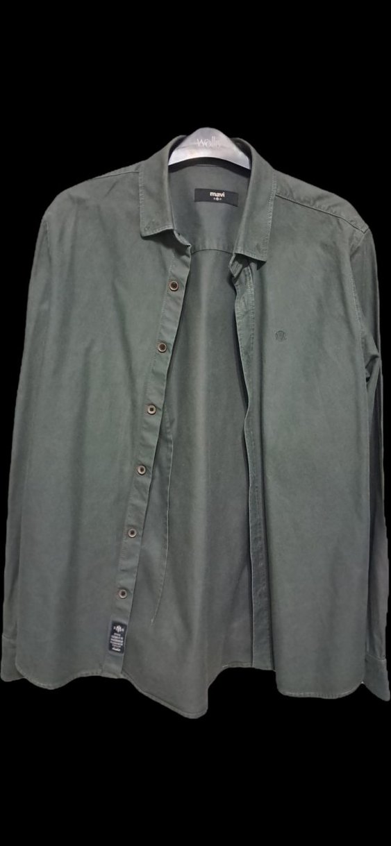 Yeşil Düğmeli Uzun Kollu Erkek Keten Gömlek - Görsel 2