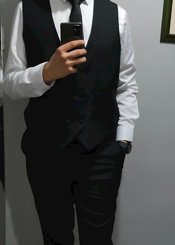 Düğmeli Siyah Erkek Takım Elbise - Görsel 2