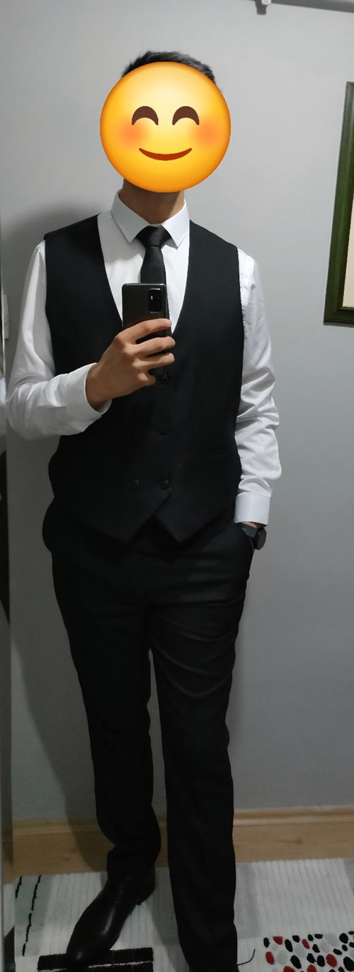 Düğmeli Siyah Erkek Takım Elbise - Görsel 2