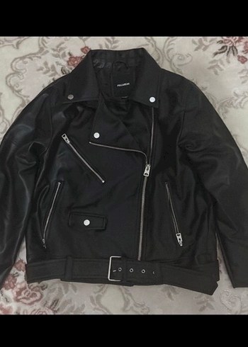 Kadın Siyah Deri Biker Ceket - Görsel 3