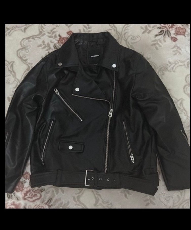 Kadın Siyah Deri Biker Ceket - Görsel 3