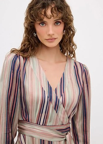 adL V Yaka Uzun Kollu Desenli Çok Renkli Elbise - Görsel 3