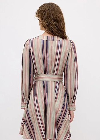 adL V Yaka Uzun Kollu Desenli Çok Renkli Elbise - Görsel 2