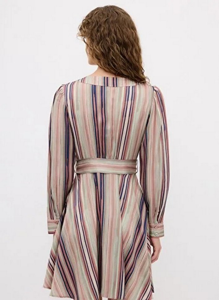 adL V Yaka Uzun Kollu Desenli Çok Renkli Elbise - Görsel 2