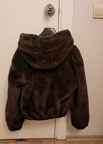 LC Waikiki Kahverengi Kapüşonlu Kadın Peluş Ceket - Görsel 4