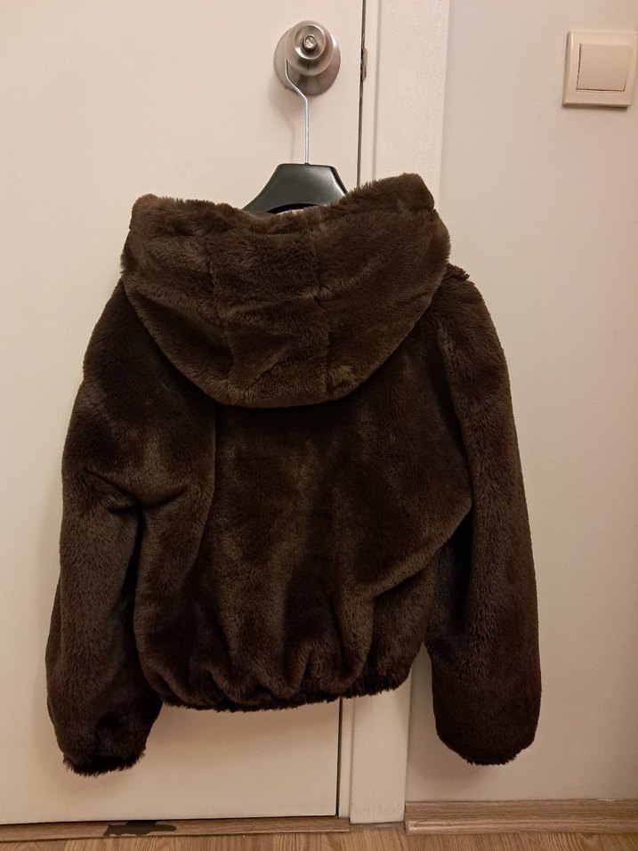 LC Waikiki Kahverengi Kapüşonlu Kadın Peluş Ceket - Görsel 4