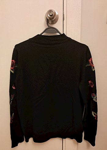 Ekol Nakışlı Siyah Kadın Triko Kazak - Görsel 3