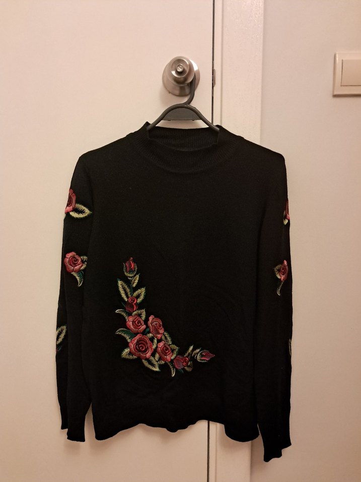 Ekol Nakışlı Siyah Kadın Triko Kazak - Görsel 2