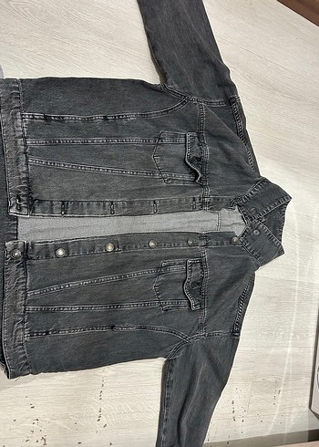 Gri Düğmeli Kadın Denim Ceket - Görsel 2