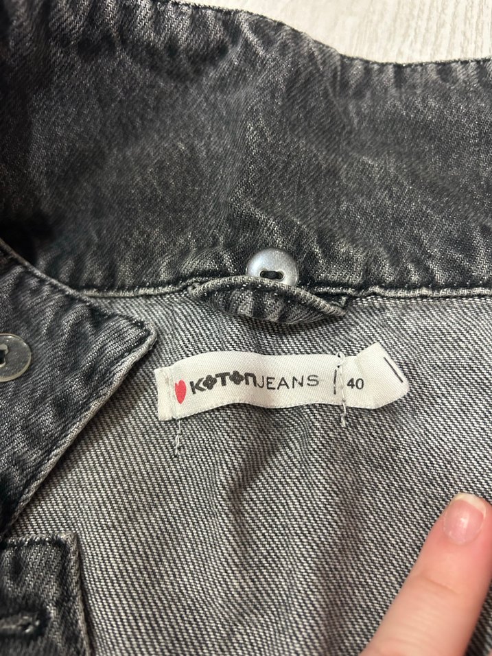 Gri Düğmeli Kadın Denim Ceket - Görsel 3