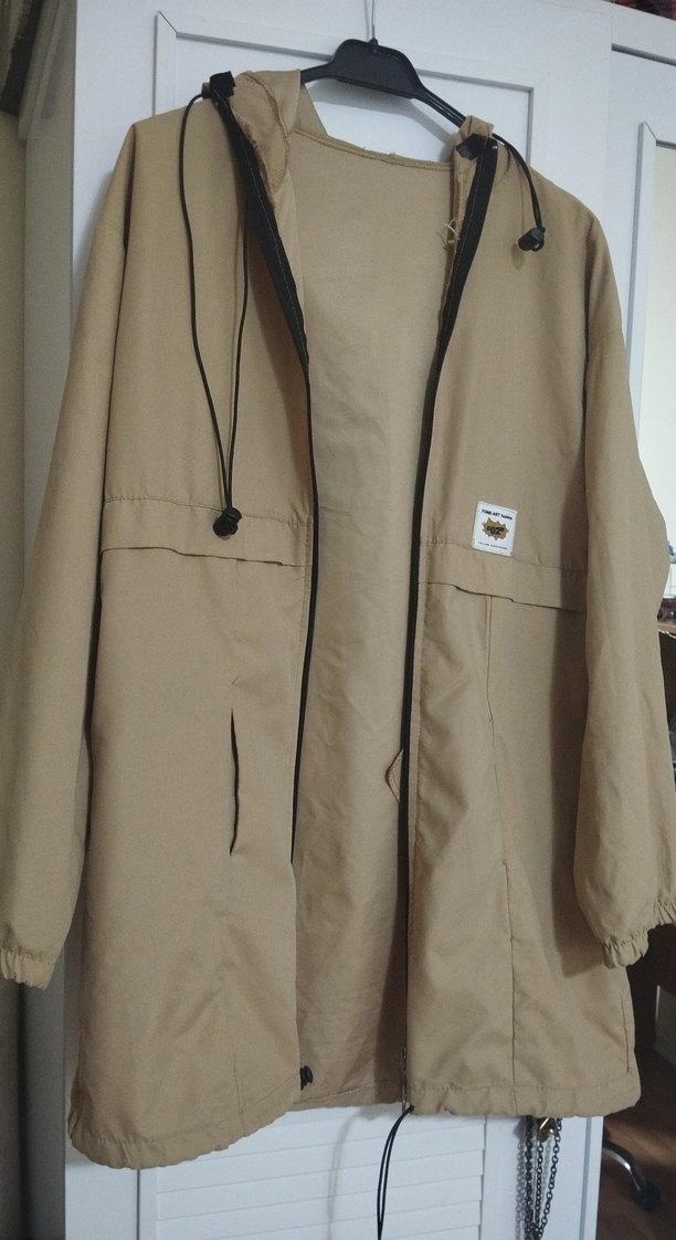 Bej Erkek Midi Boy Kapüşonlu Yağmurluk - Görsel 2