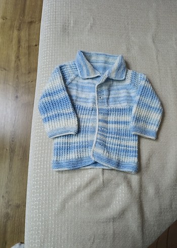 Mavi beyaz Erkek Çocuk Örgü Hırka ve Bere - Görsel 2