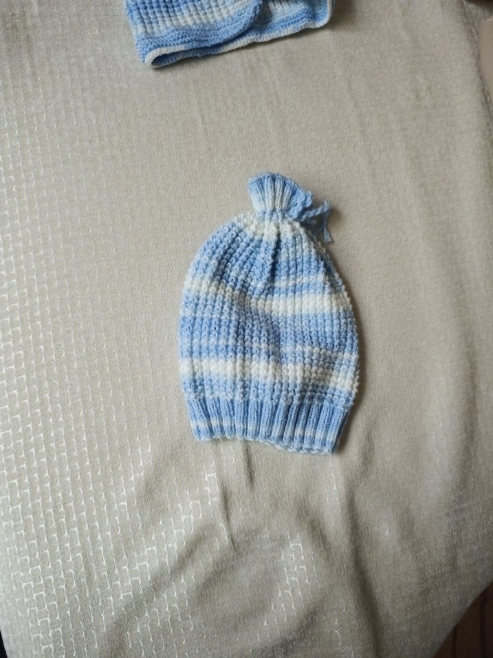 Mavi beyaz Erkek Çocuk Örgü Hırka ve Bere - Görsel 4