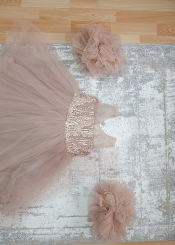 Kız Çocuk pudra pembesi Fırfırlı Abiye Elbise - Görsel 3