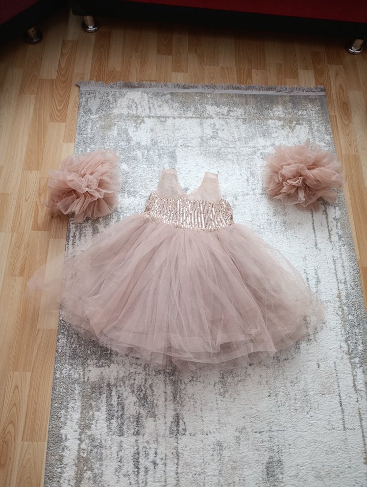 Kız Çocuk pudra pembesi Fırfırlı Abiye Elbise - Görsel 2