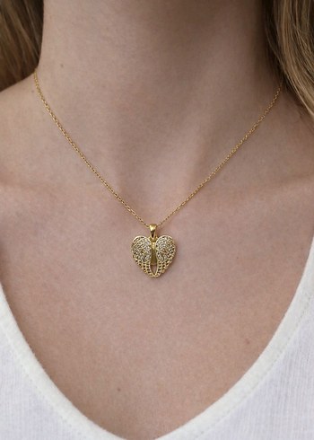 Altın Renkli Kanatlı Kalp Kolye - Görsel 5