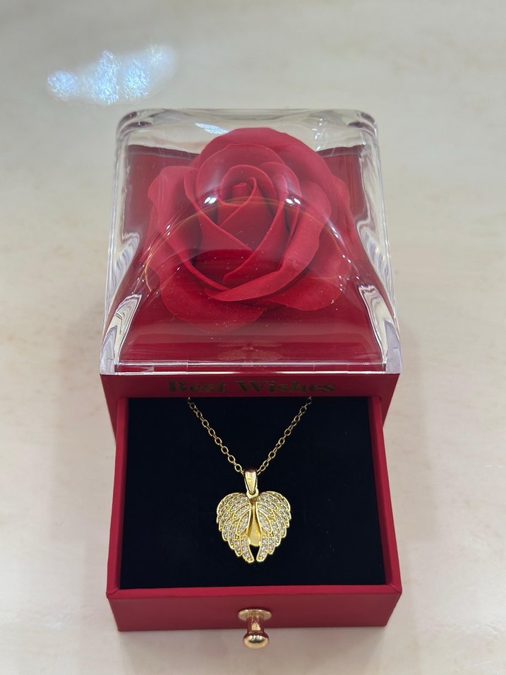 Altın Renkli Kanatlı Kalp Kolye - Görsel 4