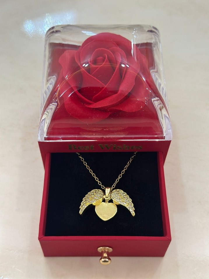 Altın Renkli Kanatlı Kalp Kolye - Görsel 2