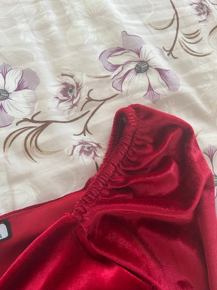 Bordo Drapeli V Yaka Mini Kadın Elbise - Görsel 4