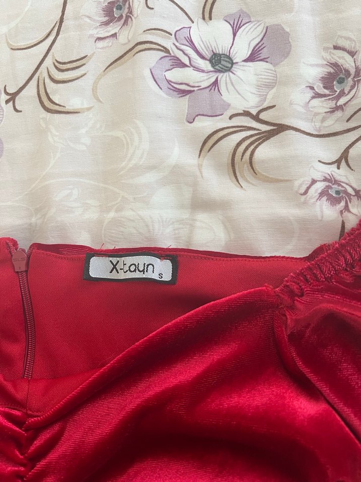 Bordo Drapeli V Yaka Mini Kadın Elbise - Görsel 5