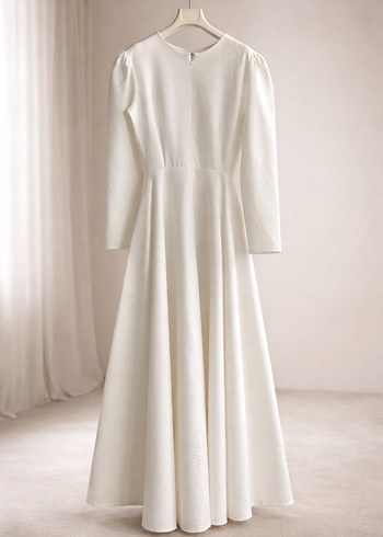 Uzun Kollu Beyaz Modern Klasik Elbise 44 beden - Görsel 2