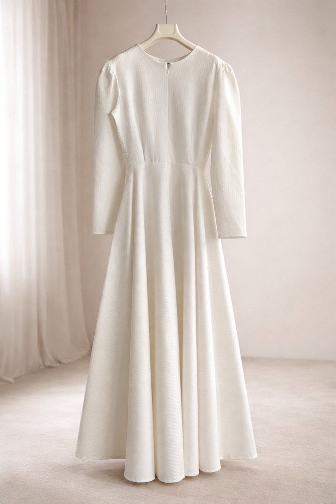 Uzun Kollu Beyaz Modern Klasik Elbise 44 beden - Görsel 2