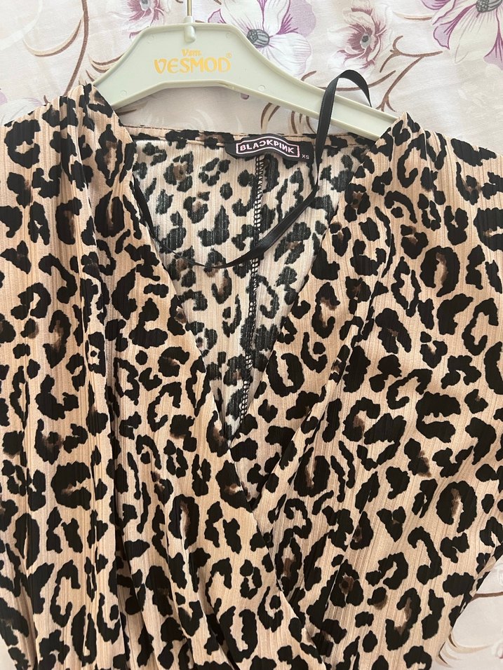 Leopar Desenli Uzun Kollu Elbise - Görsel 3