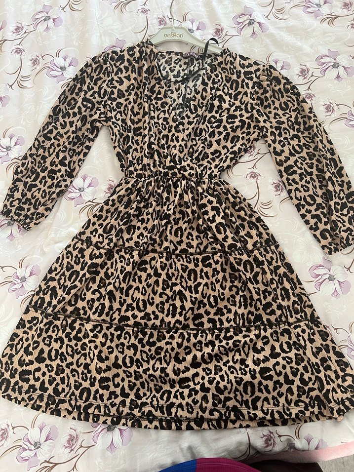 Leopar Desenli Uzun Kollu Elbise - Görsel 2