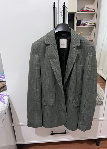 Kadın Haki Ekose  Desenli Düğmeli Blazer Ceket - Görsel 2