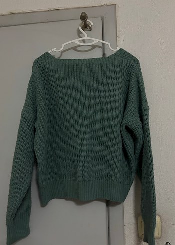 Örgü V Yaka Rahat Kesim Kadın Hırka - Görsel 2