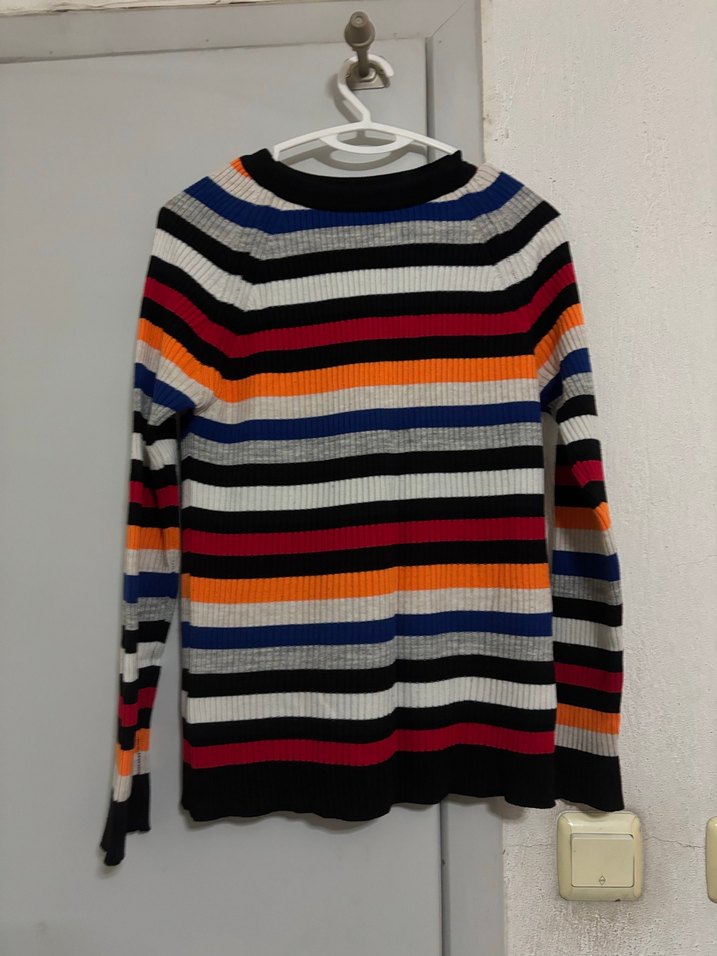 Çizgili, Balıkçı Yaka Kadın Triko Kazak - Görsel 2