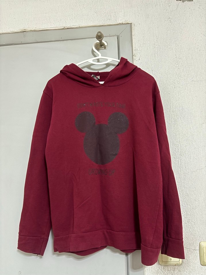 Bordo Kapüşonlu Uzun Kollu Sweatshirt - Görsel 2