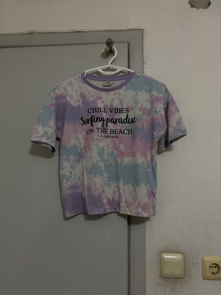 Kız Çocuk Mor Batik Desenli Pamuklu Tişört - Görsel 2