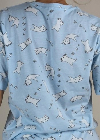 Mavi Baskılı Kısa Kollu Rahat Pijama - Görsel 2