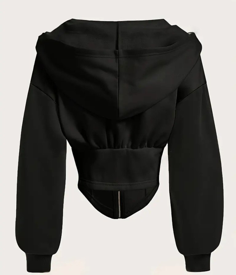 Siyah Gotik Y2k Fermuarlı Kadın Ceket - Görsel 2