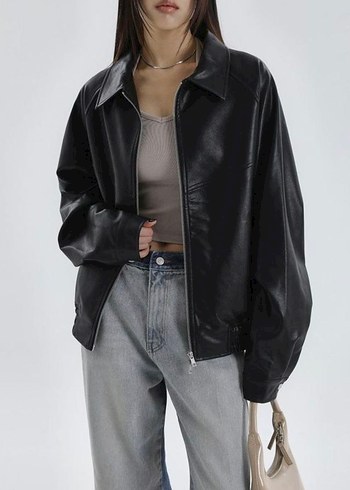 Y2k Slavic Siyah Deri Kadın Ceket - Görsel 2