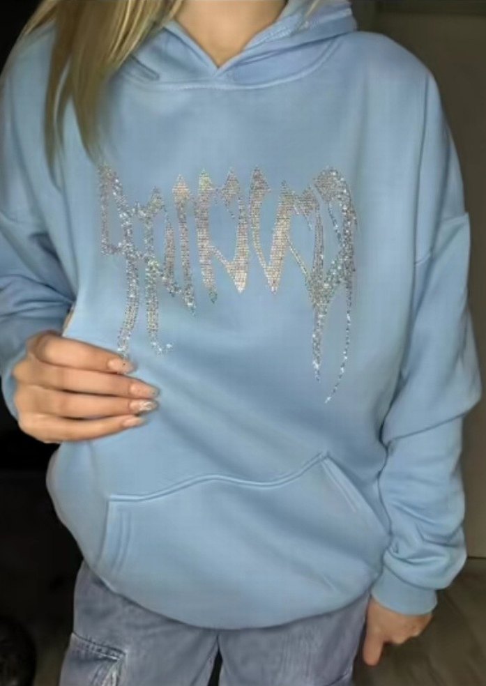 Mavi Taşlı Kapşonlu Eşofman Takımı Streetwear - Görsel 3