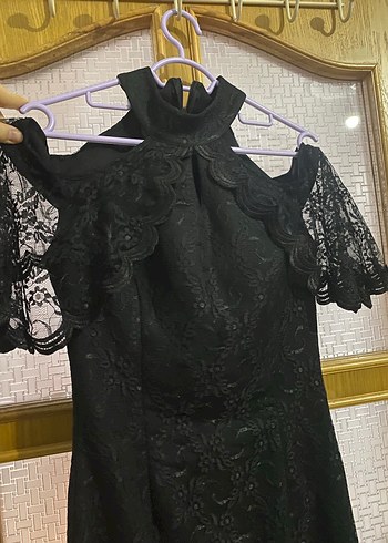 Dantel Detaylı Siyah Midi Gotik Abiye Elbise - Görsel 3