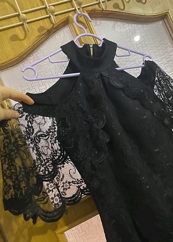 Dantel Detaylı Siyah Midi Gotik Abiye Elbise - Görsel 2