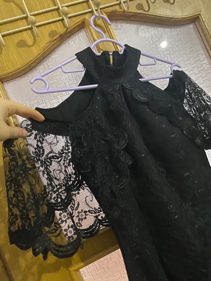 Dantel Detaylı Siyah Midi Gotik Abiye Elbise - Görsel 2