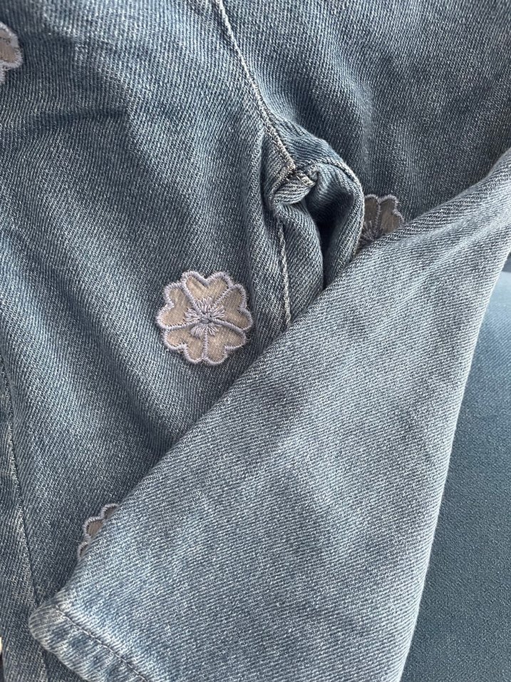 Nakışlı Düğmeli Kız Kot Pantolon - Görsel 3