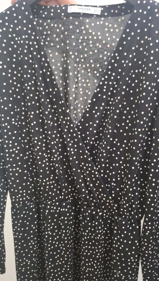 Mango Puantiye Desenli Siyah V Yaka Hamile Elbisesi - Görsel 5