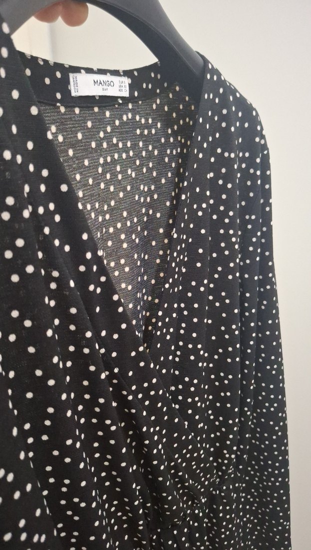 Mango Puantiye Desenli Siyah V Yaka Hamile Elbisesi - Görsel 3