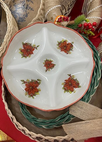 Vintage Beyaz Çiçek Desenli Bölmeli Tabak cam boyama el emegi - Görsel 3