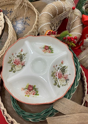 Vintage Beyaz Çiçek Desenli Bölmeli Tabak cam boyama el emegi - Görsel 20