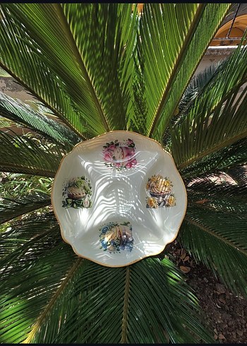 Vintage Beyaz Çiçek Desenli Bölmeli Tabak cam boyama el emegi - Görsel 8