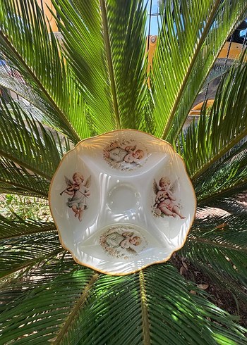 Vintage Beyaz Çiçek Desenli Bölmeli Tabak cam boyama el emegi - Görsel 19